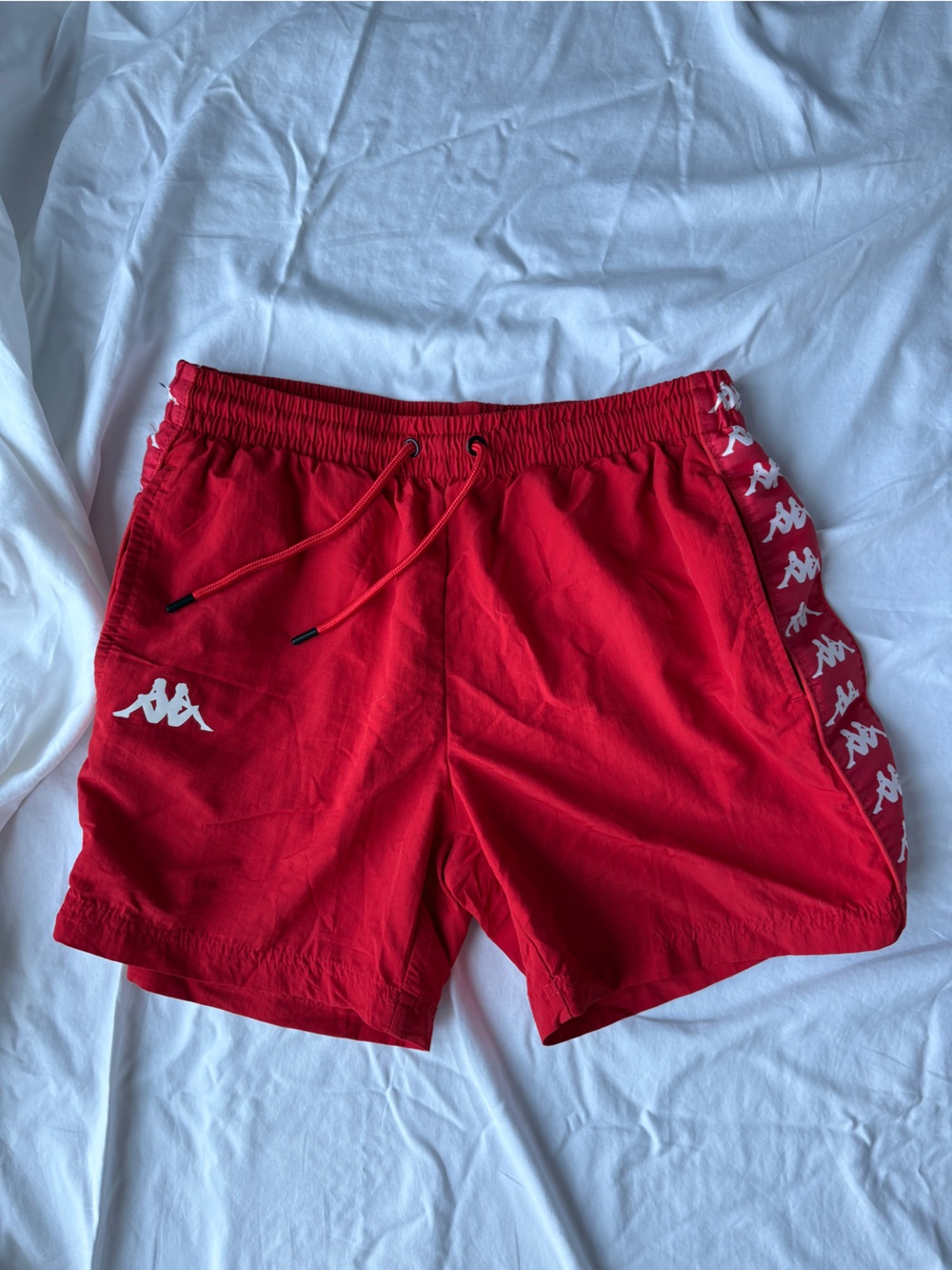 Kappa Red Athletic Shorts with White Logo Tape